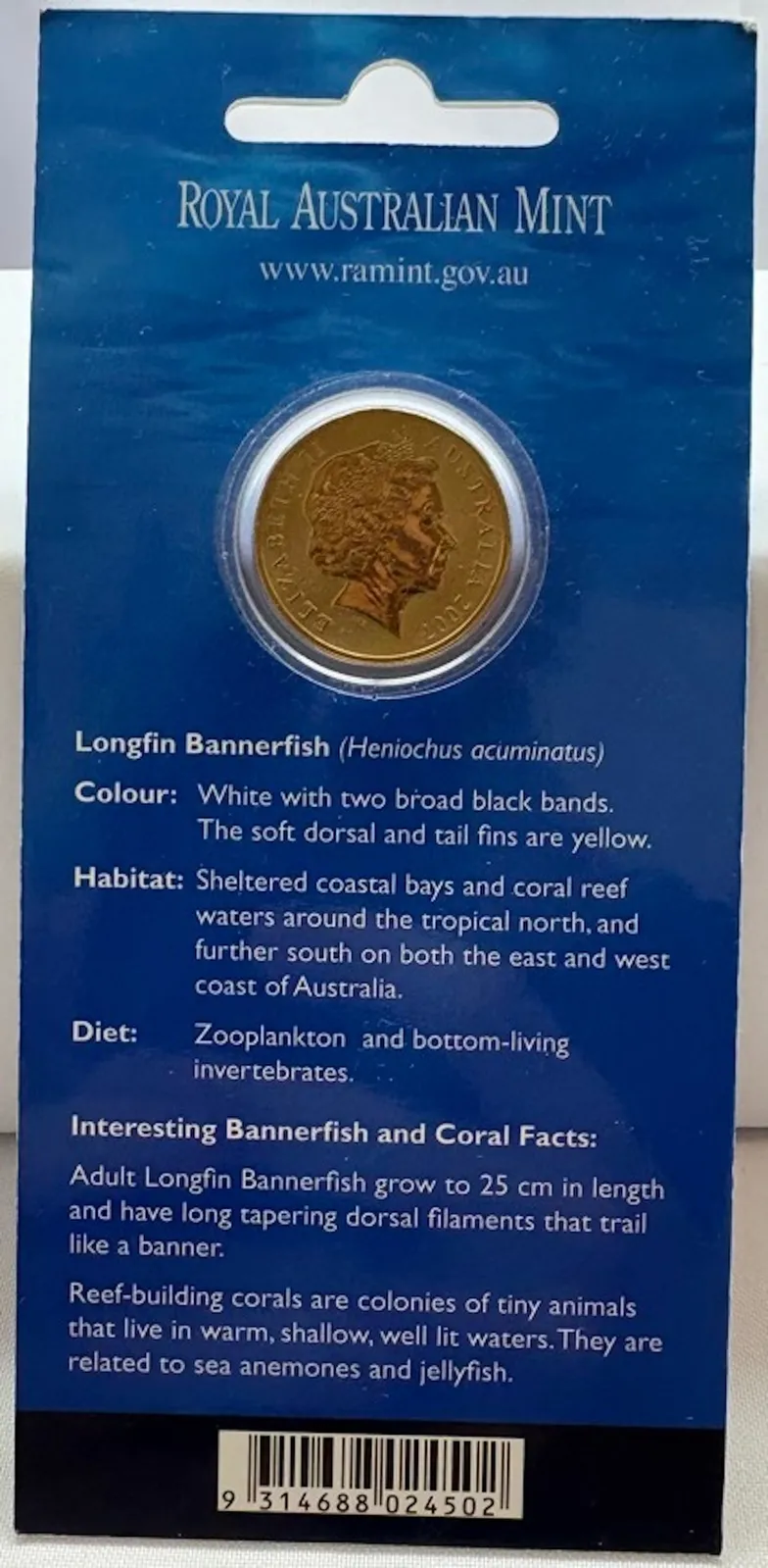 2007 Coloured 1 Dollar Uncirculated Coin Ocean Series Longfin Bannerfish