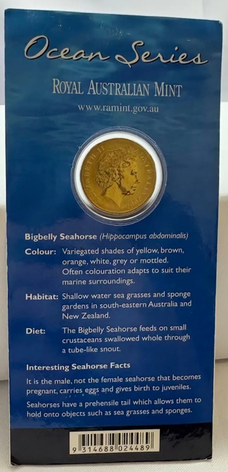 2007 Coloured 1 Dollar Uncirculated Coin Ocean Series Big Belly Seahorse