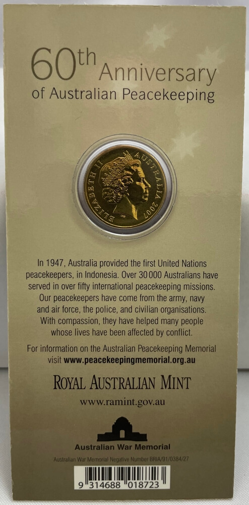 2007 1 Dollar Uncirculated Coin Australian Peacekeeping