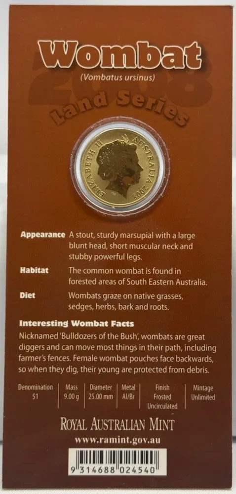 2008 1 Dollar Uncirculated Coin Land Series Wombat