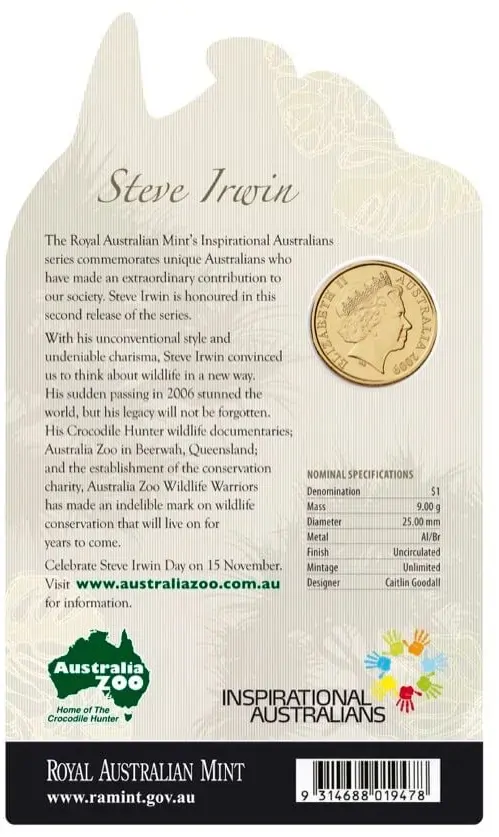 2009 1 Dollar Uncirculated Coin Steve Irwin