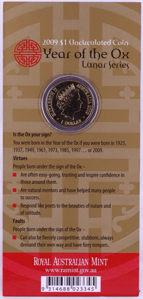 2009 1 Dollar Uncirculated Coin Lunar Year of the Ox