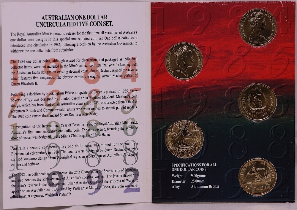 1992 1 Dollar Uncirculated 5 Coin Set