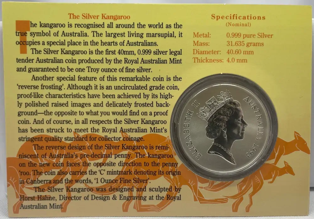 1993 Silver 1 Dollar Uncriculated Coin - Flying Kangaroo