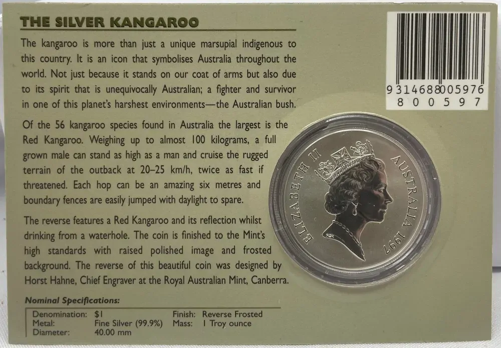 1997 Silver 1 Dollar Uncirculated Coin Drinking Kangaroo