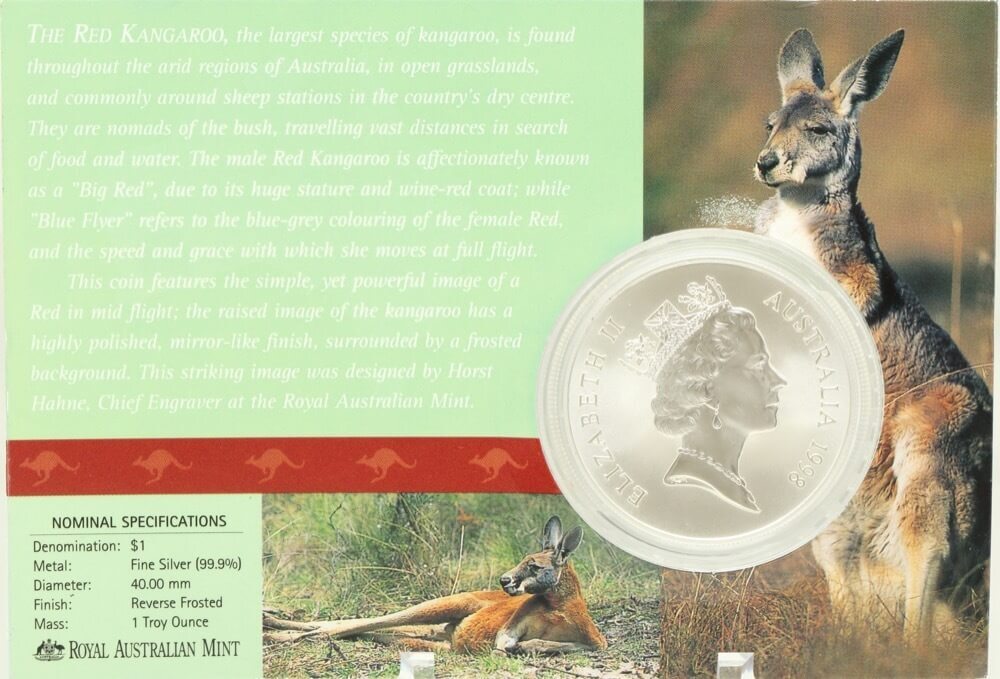 1998 One Dollar Silver Kangaroo Unc Coin Bouncing Joey