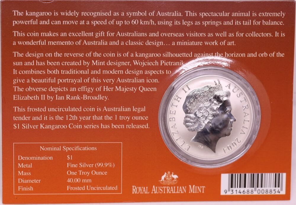 2004 1 Dollar Silver Kangaroo Unc Coin Flying Kangaroo product image