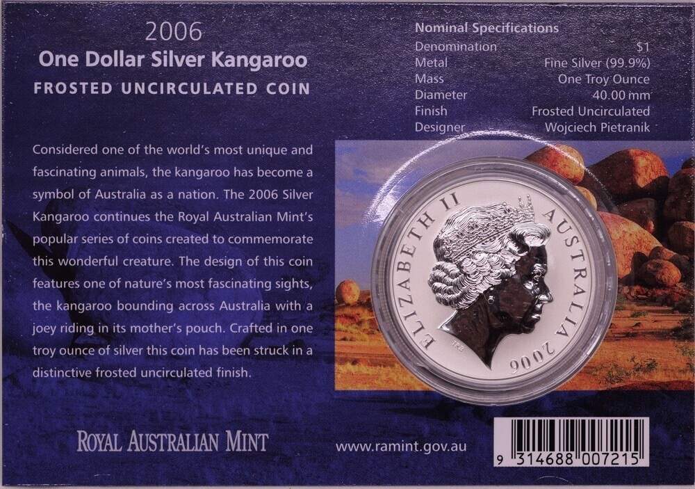 2006 1 Dollar Silver Kangaroo Unc Coin Spirit of Australia product image
