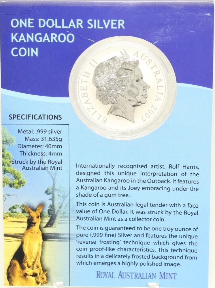 2007 One Dollar Silver Kangaroo Unc Coin Rolf Harris product image