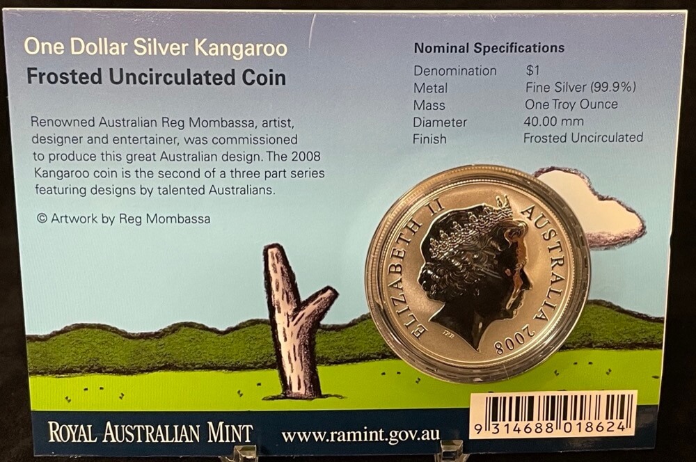 2008 Silver 1 Dollar Uncirculated Coin Kangaroo Reg Mombassa product image