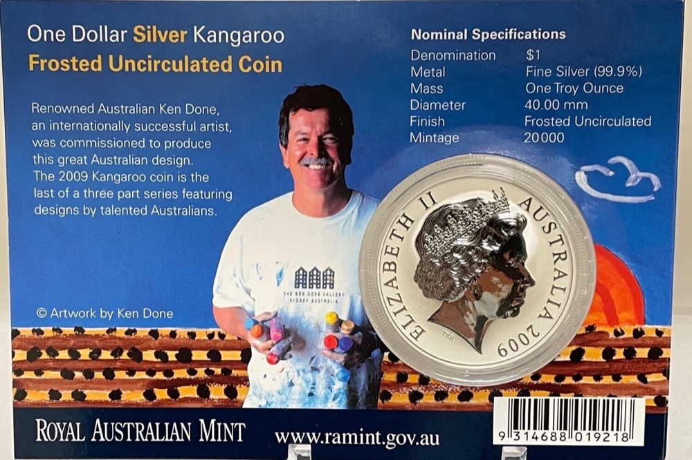 2009 One Dollar Silver Kangaroo Unc Coin Ken Done