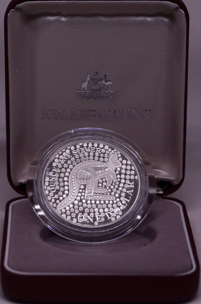 2001 Silver 1 Dollar Proof Coin Kangaroo Aboriginal Dreaming