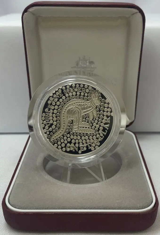 2002 Silver 1 Dollar Proof Coin Kangaroo Aboriginal Design