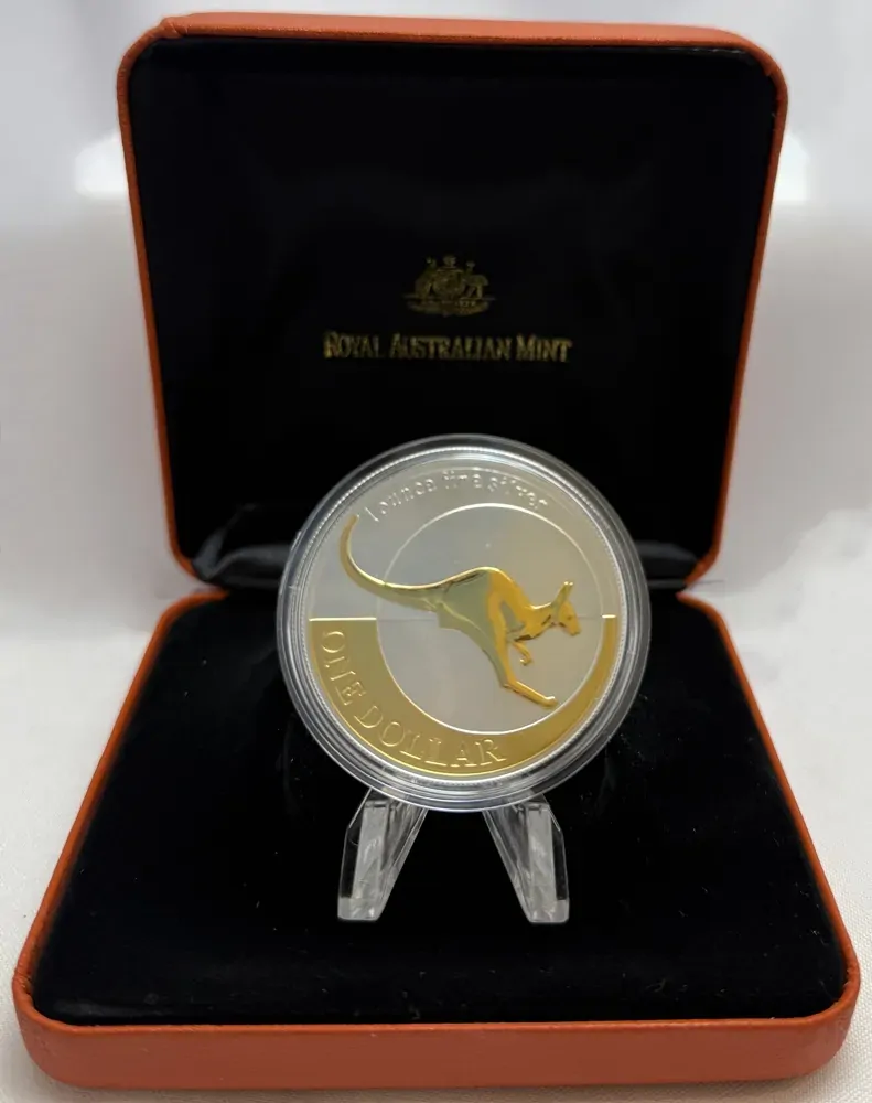 2004 Silver 1 Dollar Proof Coin Gold Plated Flying Kangaroo product image