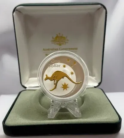 2005 One Dollar Silver Kangaroo Gold Plated Spirit of Australia