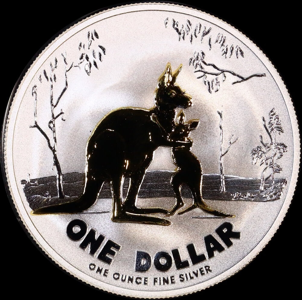 2007 One Dollar Silver Kangaroo Selectively Gold Plated Rolf Harris