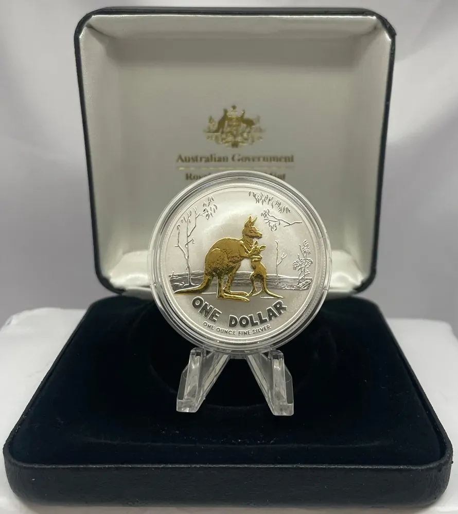2007 1 Dollar Silver Kangaroo Selectively Gold Plated Rolf Harris