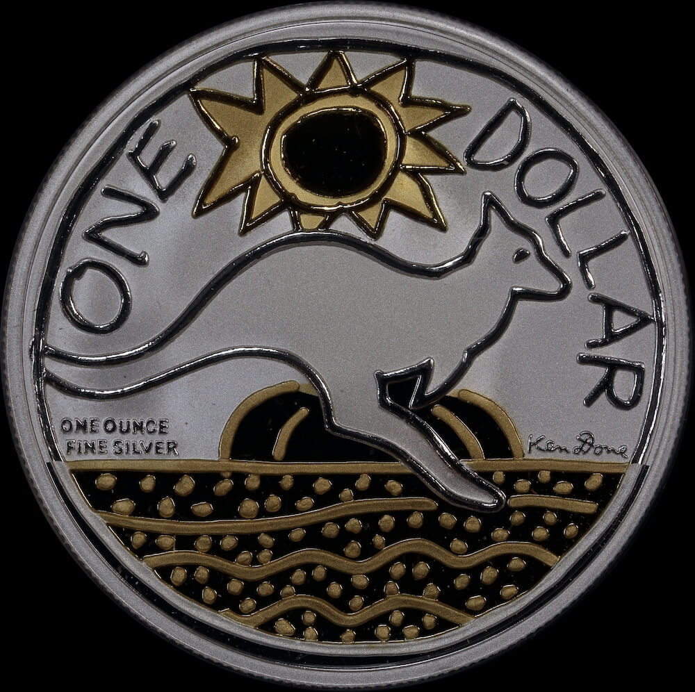 2009 One Dollar Silver Proof Coin Kangaroo Gold Plated Ken Done product image