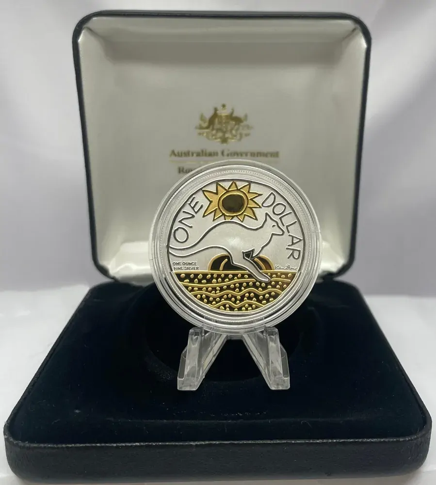 2009 Silver 1 Dollar Proof Coin Kangaroo Gold Plated Ken Done