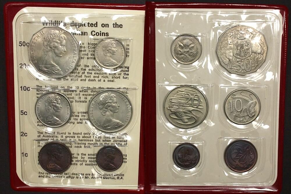Australia 1969 Uncirculated Mint Coin Set Red Wallet