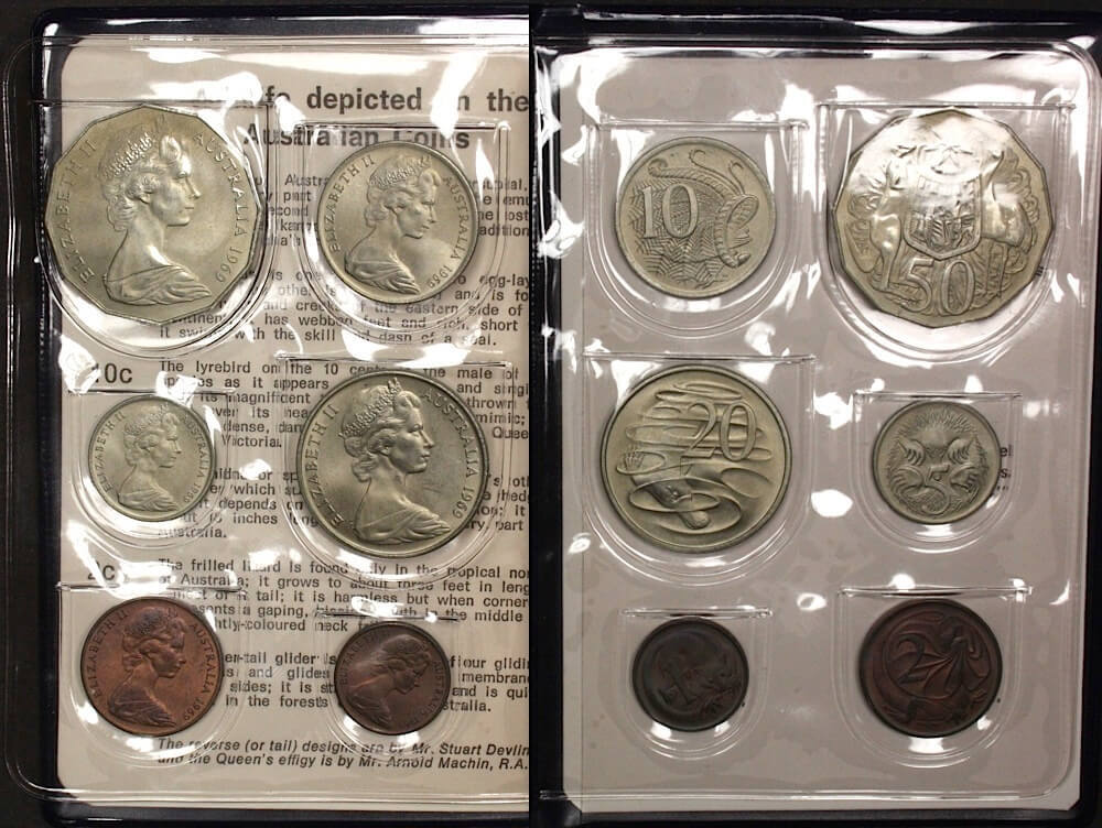 Australia 1969 Uncirculated Mint Coin Set Blue Wallet