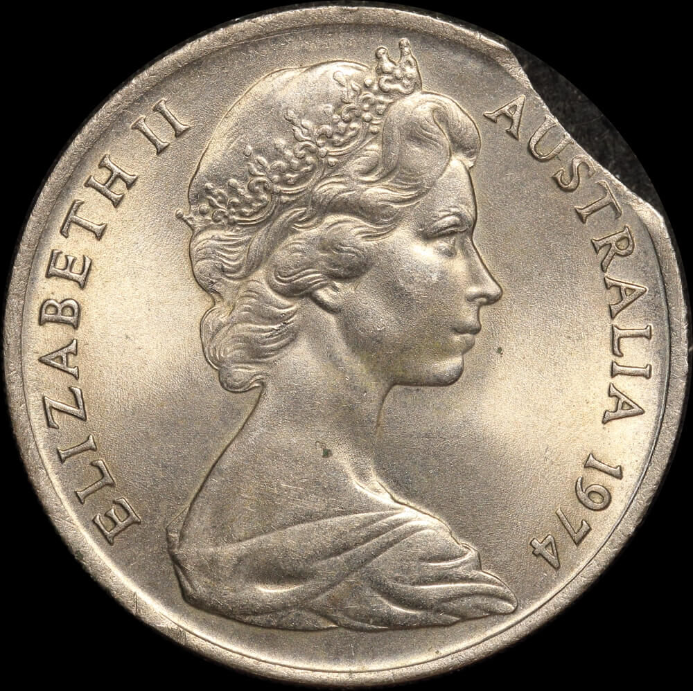 1974 10 Cent Clipped Planchet Error KM# 65 Uncirculated