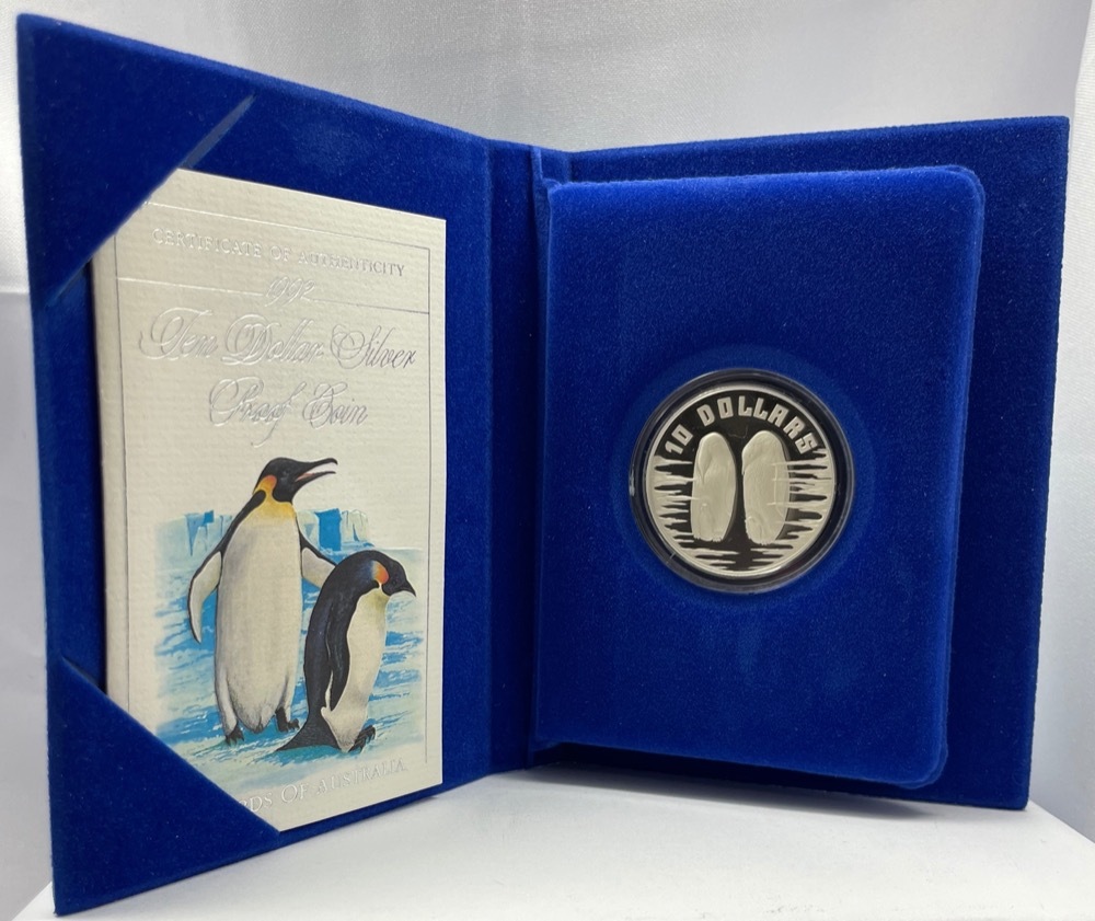 1992 Silver 10 Dollar Proof Coin Birds of Australia Emperor Penguin