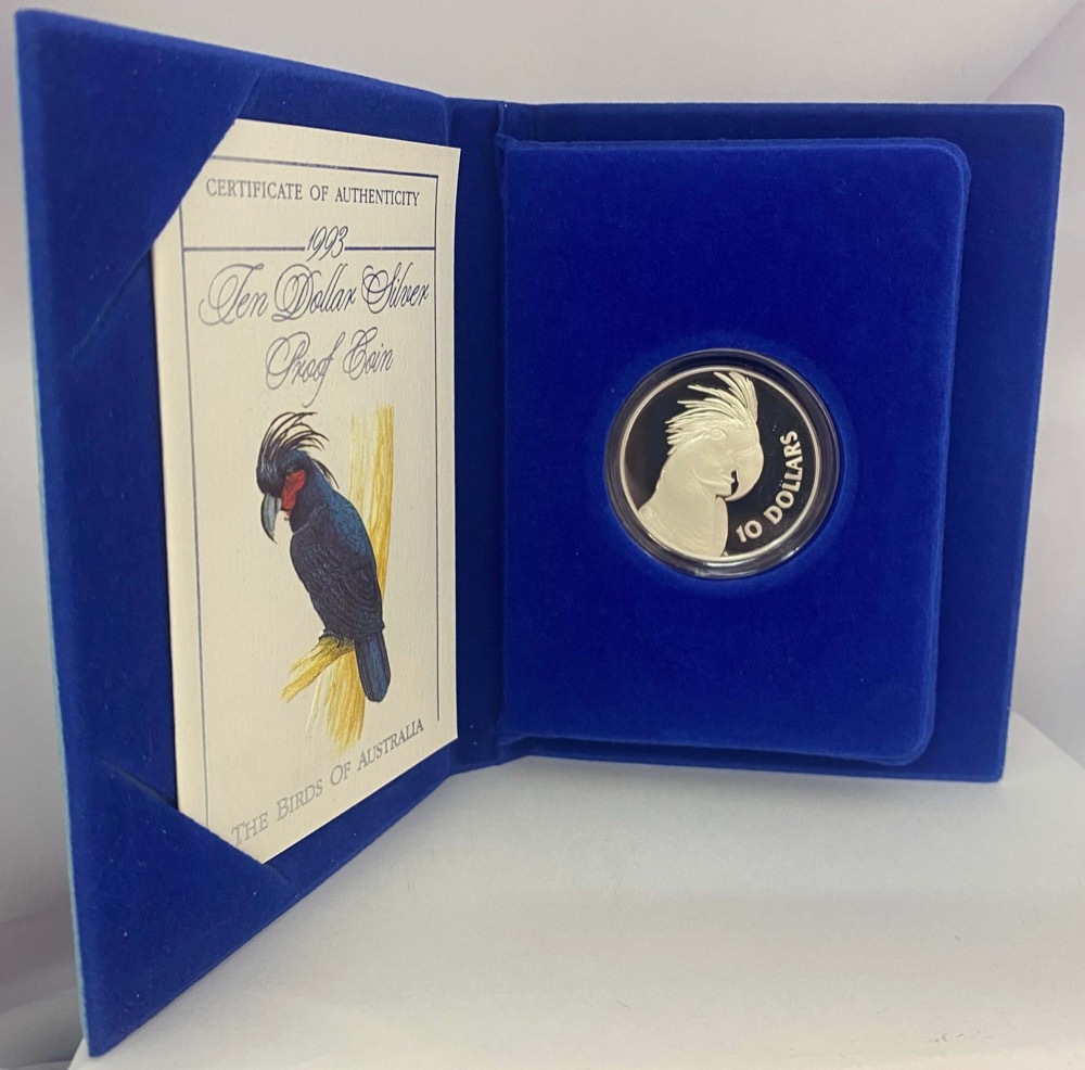 1993 Silver 10 Dollar Proof Coin Birds of Australia Palm Cockatoo