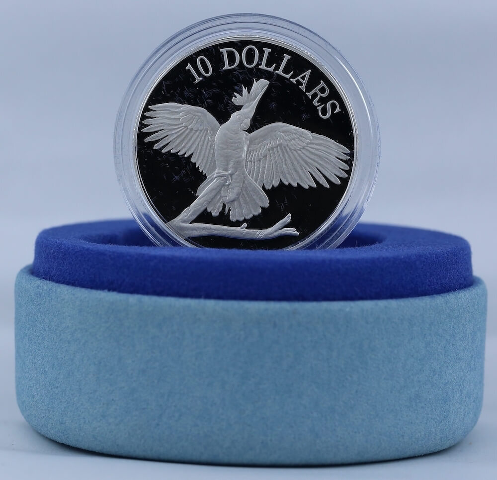 1990 Silver Ten Dollar Silver Piedfort Proof Coin Birds of Australia - White Cockatoo
