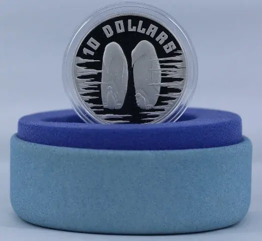 1992 Silver 10 Dollar Piedfort Proof Coin Birds of Australia Emperor Penguin