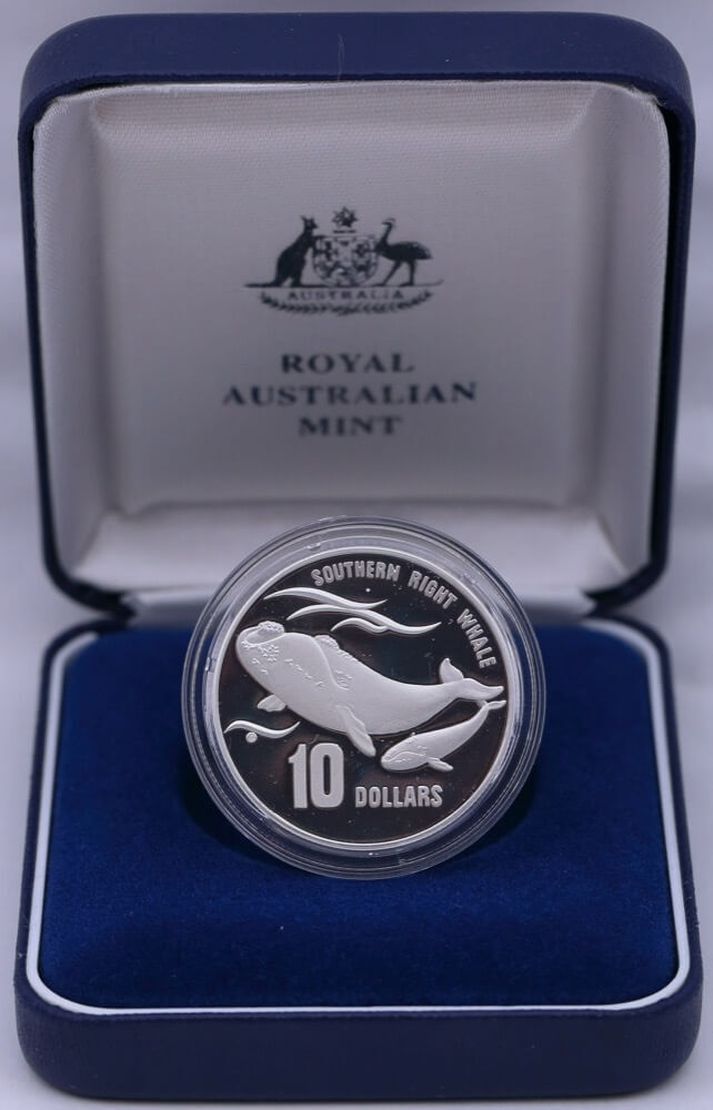 1996 SIlver 10 Dollar Piedfort Proof Coin Southern Right Whale