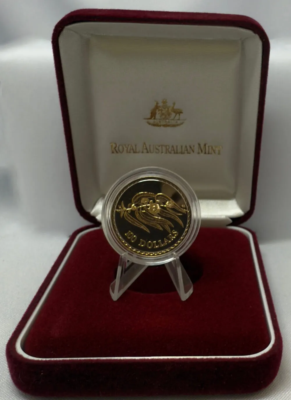 1996 Gold 100 Dollar Unc Coin Floral Emblems - Blue Gum