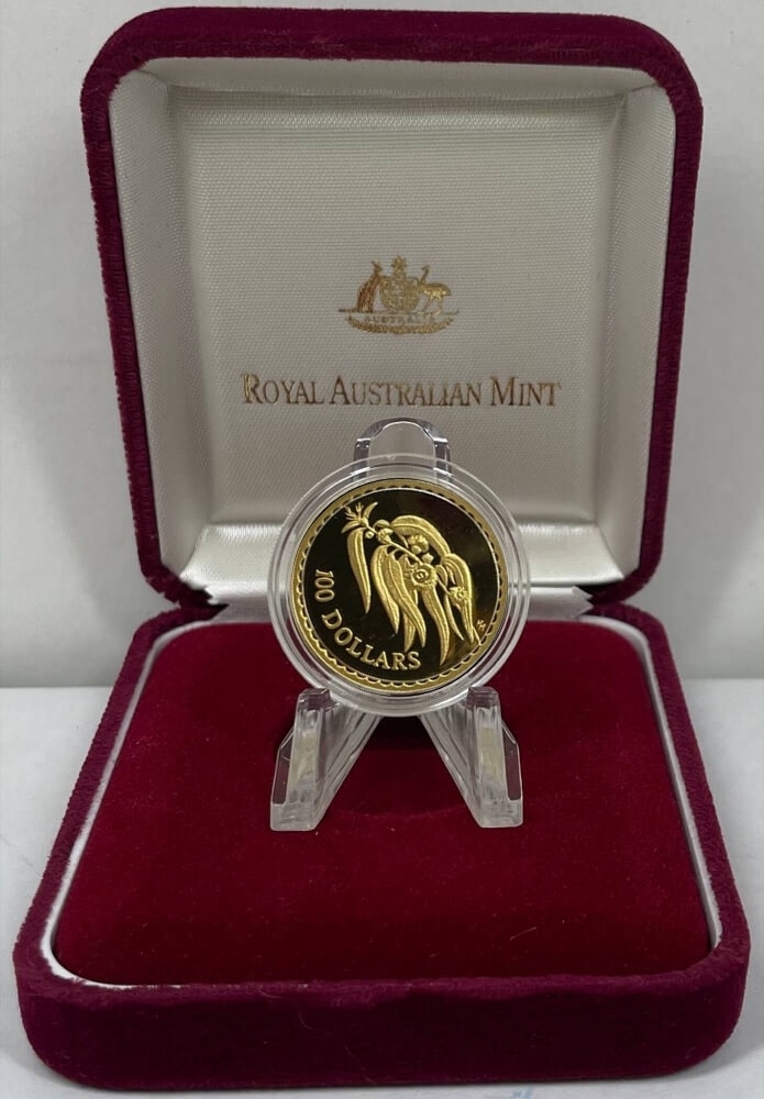 1996 Gold 100 Dollar Proof Coin - Floral Emblems Blue Gum