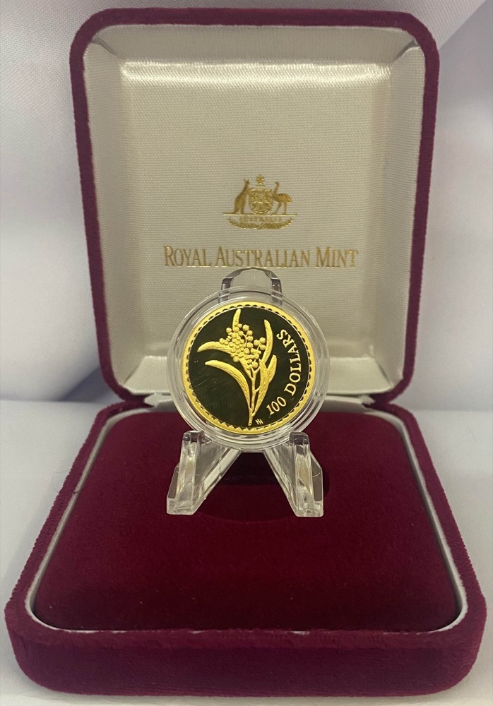 2001 Gold 100 Dollar Proof Coin - Floral Emblems Golden Wattle