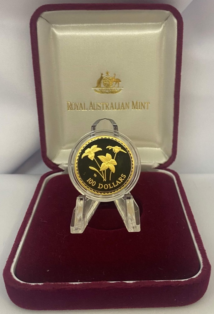 2003 Gold 100 Dollar Proof Coin - Floral Emblems Royal Blue Bell