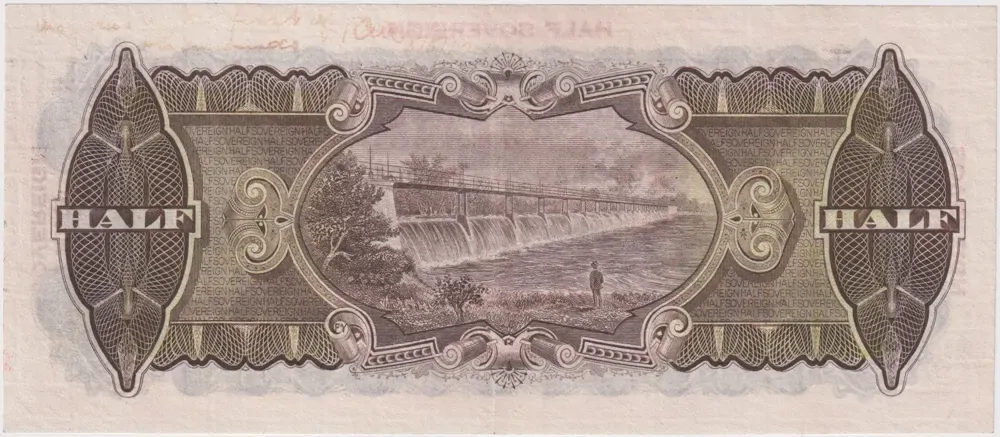 1928 Ten Shilling Riddle/Heathershaw R7 about Unc