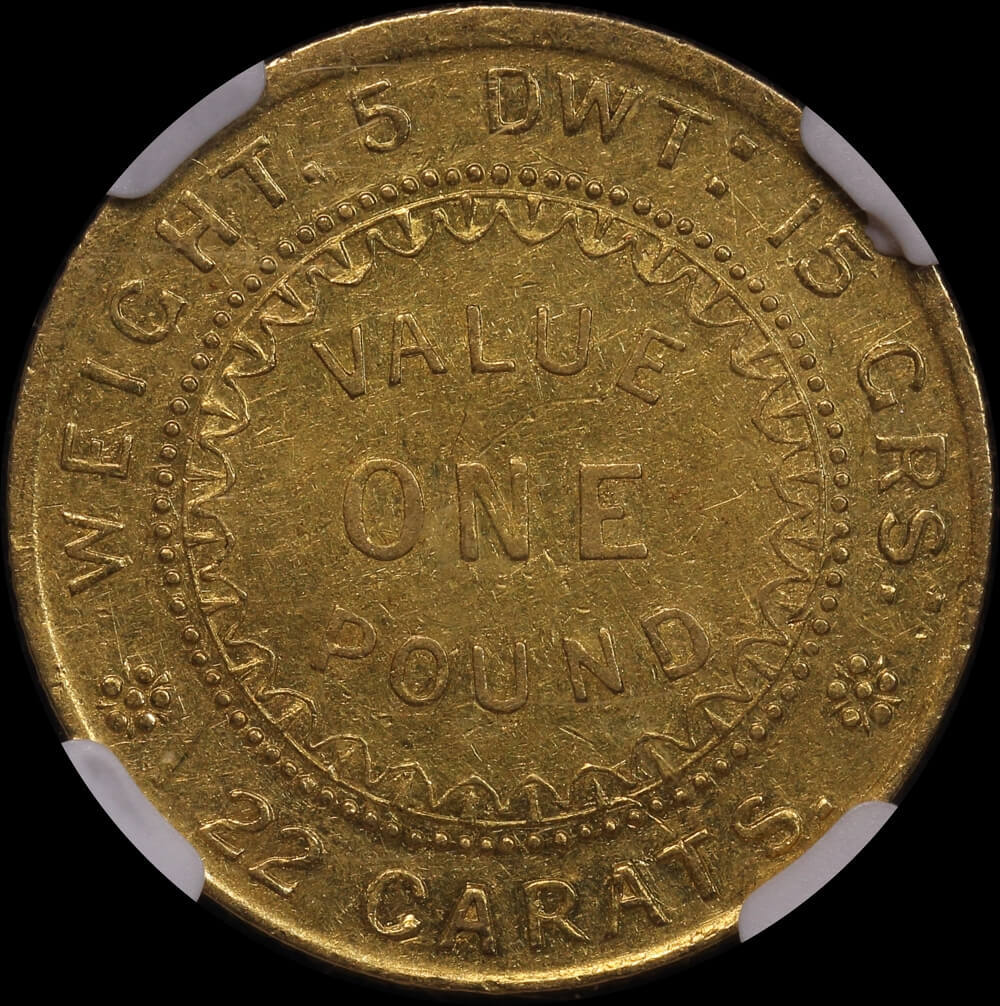 1852 Type II Gold Adelaide Pound NGC AU55