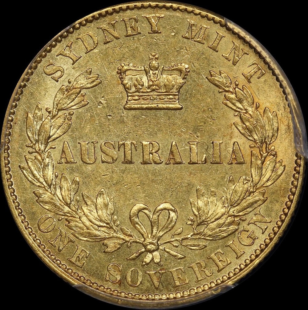 1857 Sydney Mint Type II Sovereign PCGS AU55