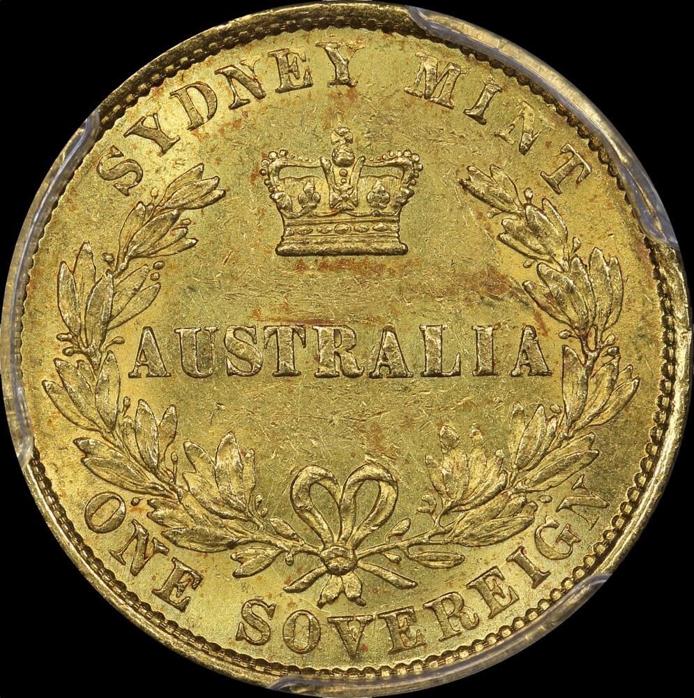 1858 Sydney Mint Type II Sovereign PCGS AU58