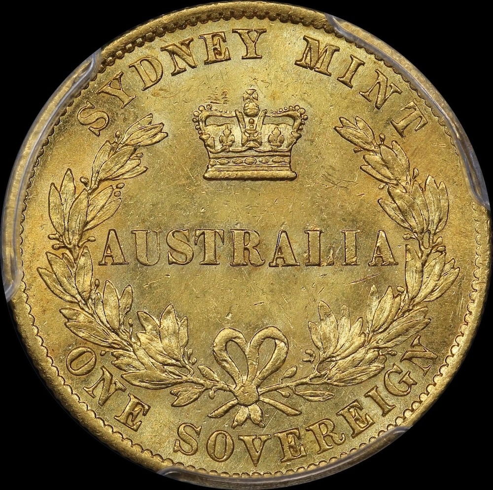1861 Sydney Mint Type II Sovereign Unc (PCGS MS61)