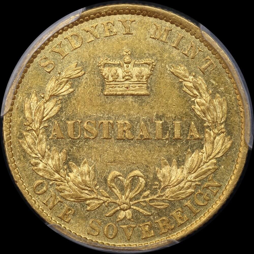 1865 Sydney Mint Type II Sovereign PCGS AU58