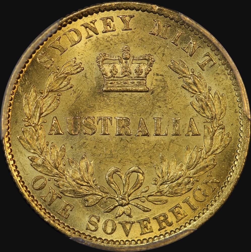 1866 Sydney Mint Type II Sovereign Choice Unc (PCGS MS63)
