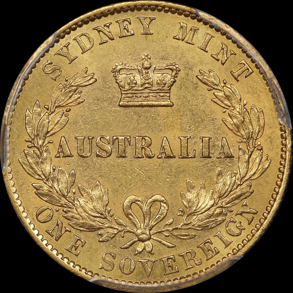 1870 Sydney Mint Type II Sovereign PCGS AU58