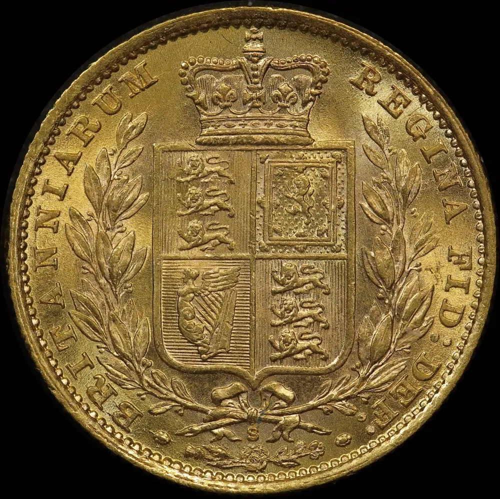 1884 Melbourne Shield Sovereign about Unc