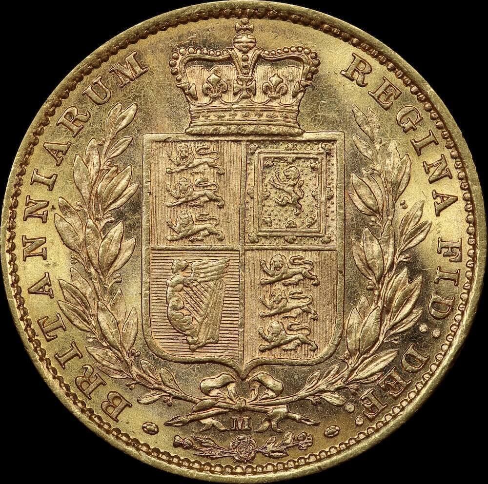1887 Melbourne Shield Sovereign about Unc