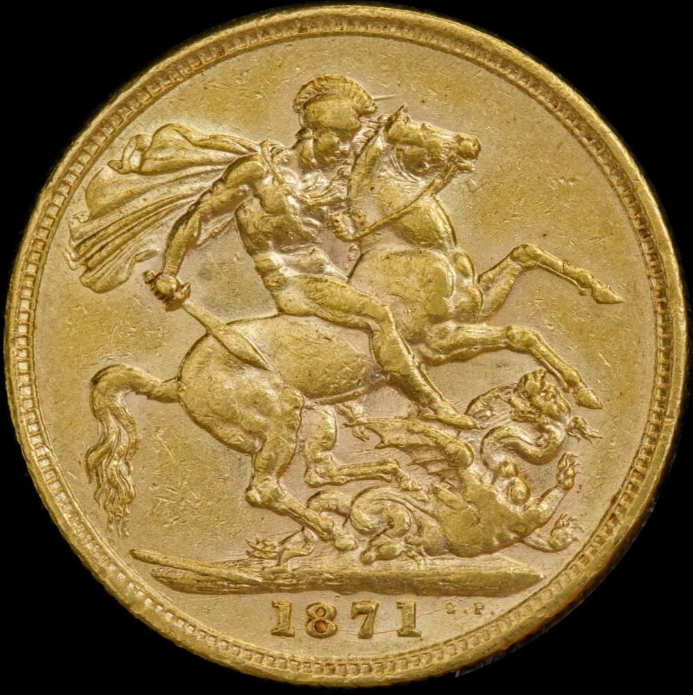 1871 Sydney Young Head Sovereign about EF