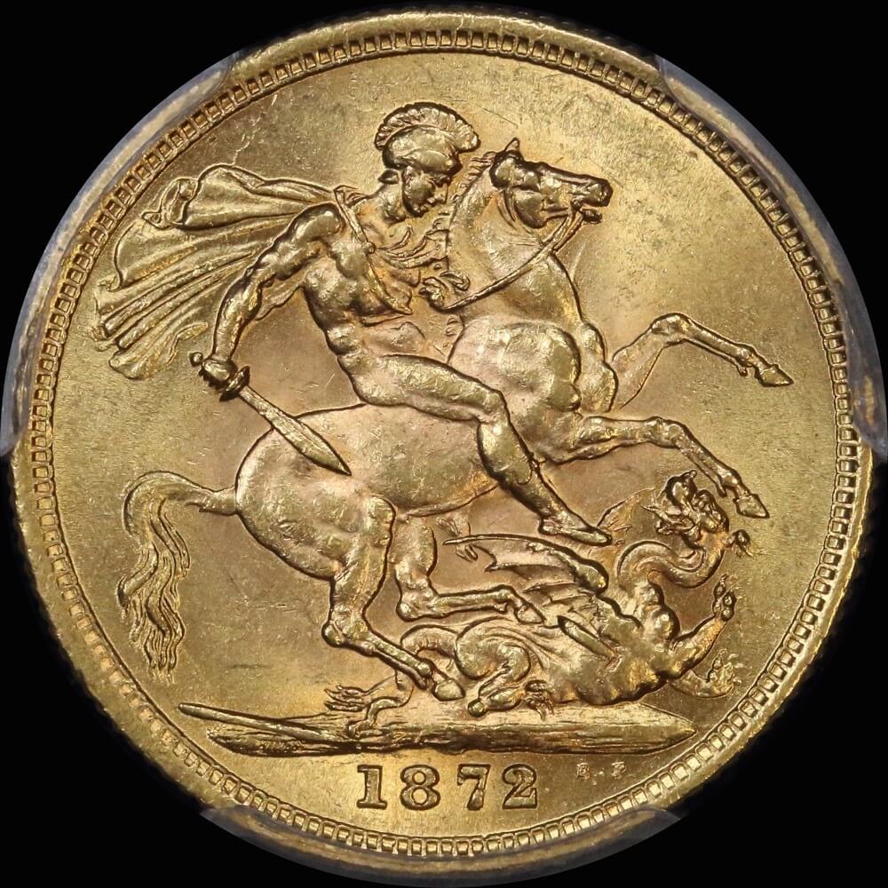 1872 Sydney Young Head Sovereign PCGS AU58