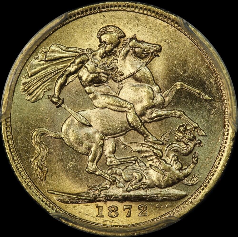1872 Sydney Young Head Sovereign Unc (PCGS MS62)