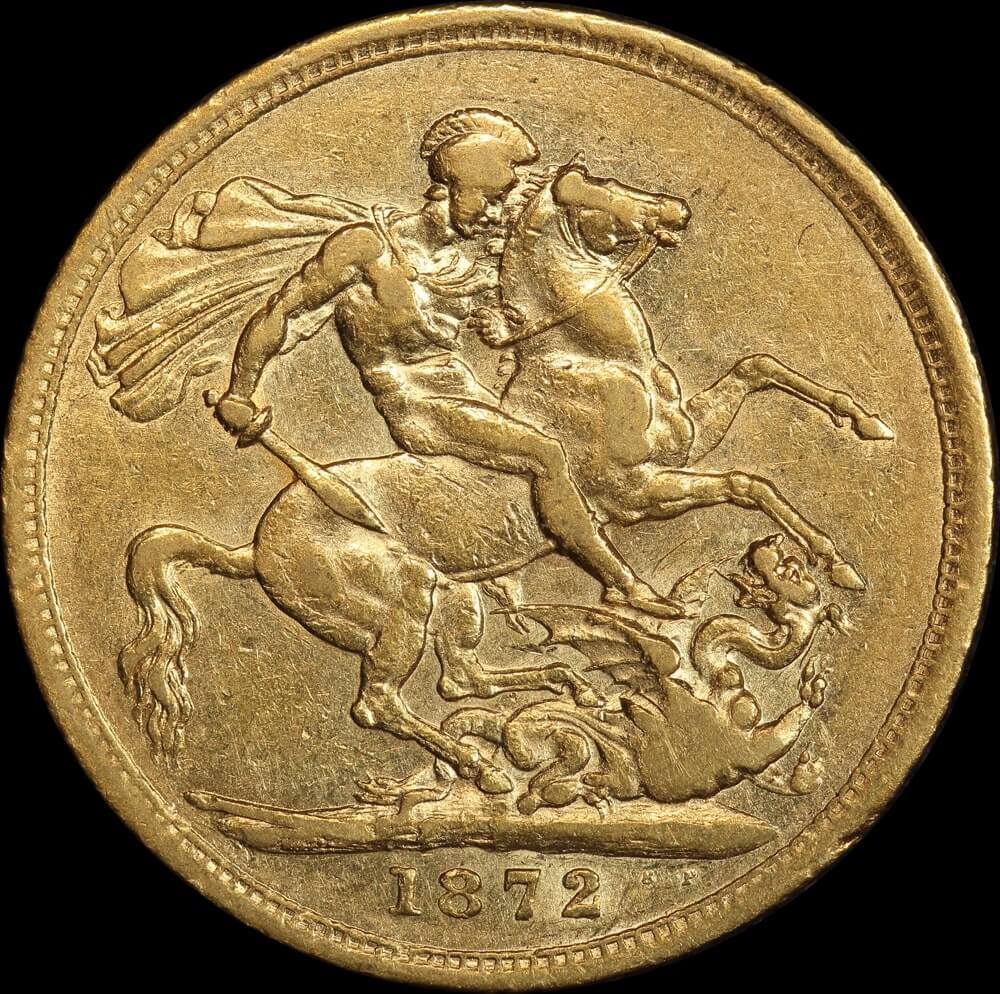 1872 Melbourne Young Head Sovereign about VF