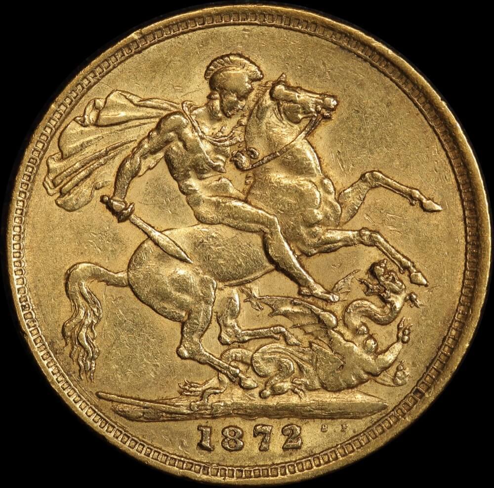 1872 Melbourne Young Head Sovereign Good Fine